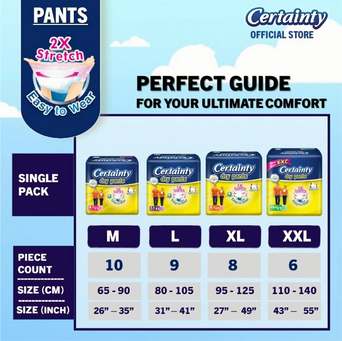 CERTAINTY Drypants Adult Diapers 9's Unisex Size - L, Adult Diapers Pants / Pampers Dewasa / 成人 尿裤