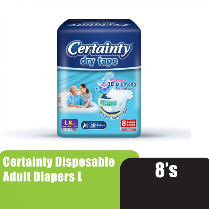 CERTAINTY Disposable Adult Diapers 8's Unisex Size - L, Adult Diapers / Pampers Dewasa / 成人 尿片