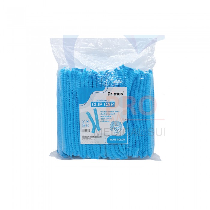 Primes Disposable Clip Cap Hair Net / Hair Cap - 100's Blue