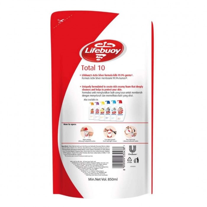 LIFEBUOY Total 10 Body Wash Refill Shower Gel 850ml x 2 - Antibacterial Body Wash / Sabun Mandi Lifebuoy Refill 沐浴露