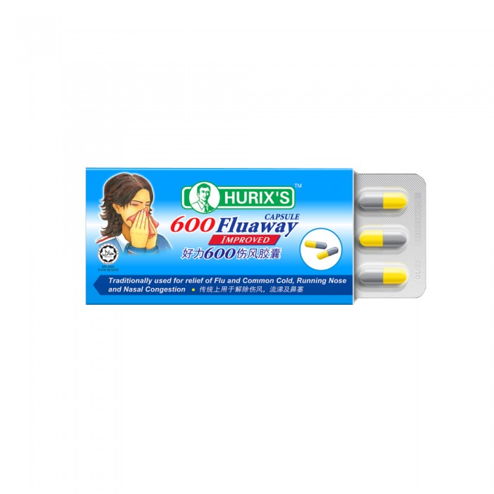 Hurix's 600 Fluaway Capsule for Flu, Nasal Congestion Relief, Cough, (Ubat Selsema) 感冒药 - 9's