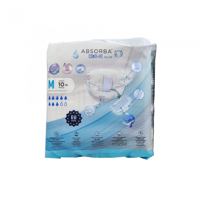 ABSORBA Conti-Fit Clothlike Diapers (M Size) 10's - Premium Valcro Tape & Perforated Blue Adl (成人尿布 / 成人尿垫)