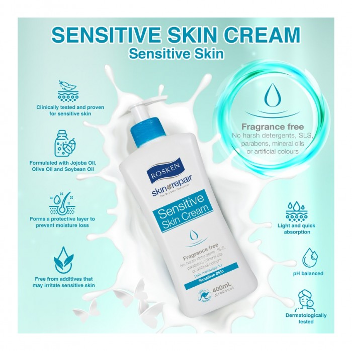 ROSKEN Sensitive & Dry Skin Hand Cream 400ml 皮膚 敏感 止癢护手霜 kulit kering krim tangan