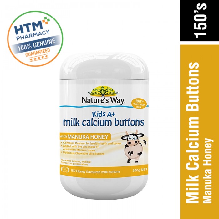 Nature's Way Kids A+ Milk Calcium Buttons With DHA 150's(Honey)