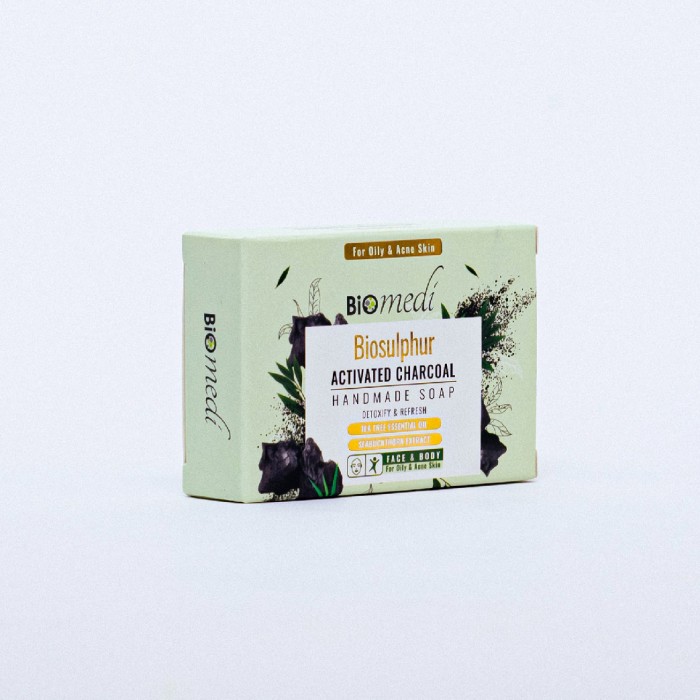 BIOMEDI Biosulphur Soap 100g with Activated Charcoal- Body & Face Clanser (for Oily & Acne Skin)