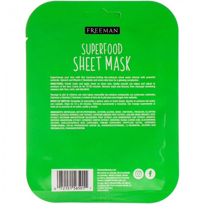 Freeman Superfood Sheet Mask Spinach 0.84 fl oz (25 ml)