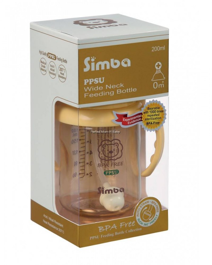 SIMBA PPSU WIDE NECK FEEDING BOTTLE WITH AUTO STRAW & HANDLE 200ML (7OZ) (P6187)