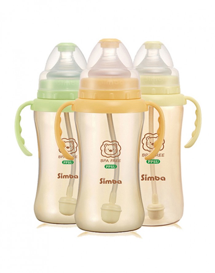 SIMBA PPSU WIDE NECK FEEDING BOTTLE WITH AUTO STRAW & HANDLE 360ML (12OZ) (P6183)