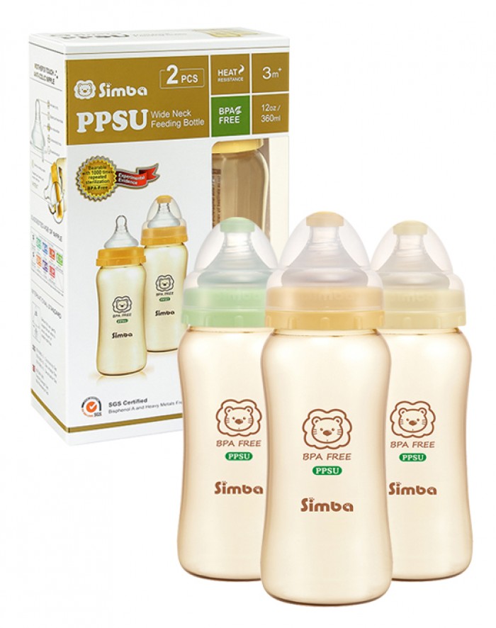 SIMBA PPSU WIDE NECK CALABASH FEEDING BOTTLE 360ML (12OZ) 2PCS-CROSS HOLE (P6012)