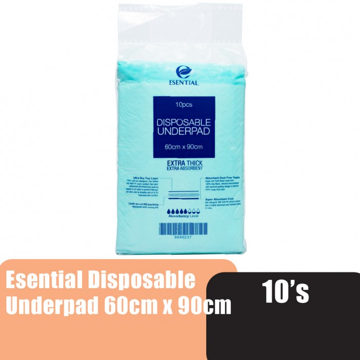 ESENTIAL Disposable Underpad For Adult 60cm x 90cm 10's / Leak proof absorbent pad 隔尿垫,床垫 ,月經墊