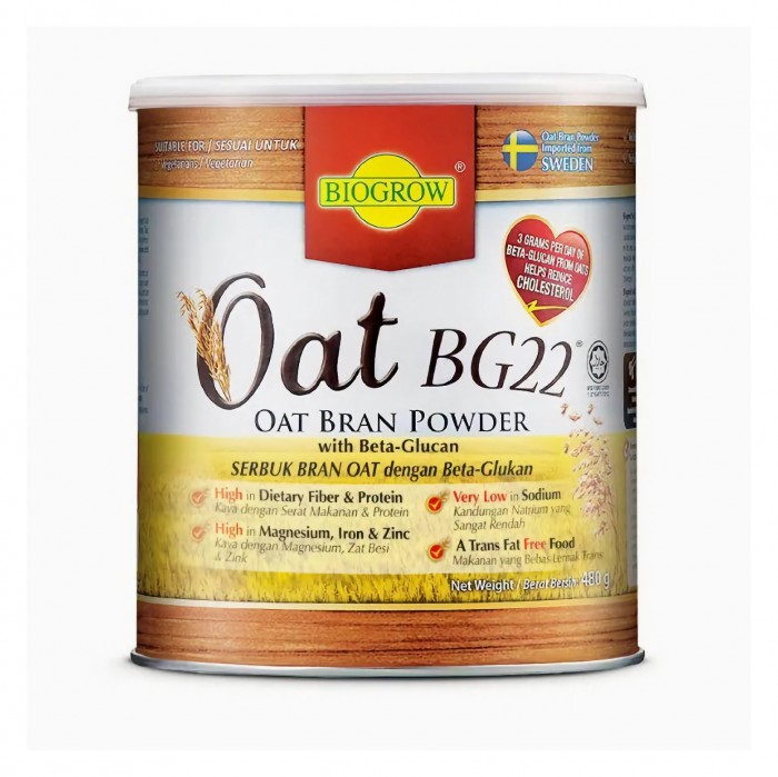 BIOGROW Bg22 Oat Bran Powder 480g - Oat Milk Powder For Maintaining Healthy Cholesterol & Blood Glucose Levels