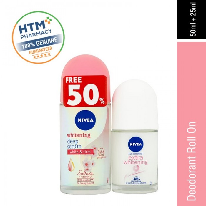 Nivea Deodorant Roll On 50ML + 25ML - Whitening Deep Serum Sakura (85318)