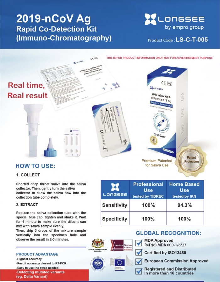 [READY STOCK] Longsee Covid-19 Saliva Antigen Rapid Test Kit [MDA approved]