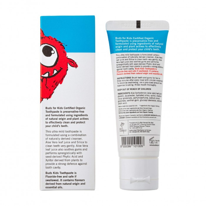 Buds Children's/ Kids Strawberry Flavour Toothpaste with Fluoride 50ml - 儿童牙膏 Suitable for 3-12 years old