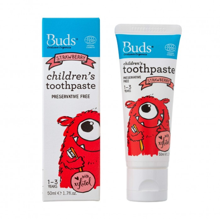 Buds Children's/ Kids Strawberry Flavour Toothpaste with Fluoride 50ml - 儿童牙膏 Suitable for 3-12 years old