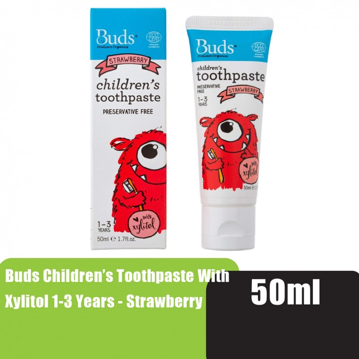 Buds Children's/ Kids Strawberry Flavour Toothpaste with Fluoride 50ml - 儿童牙膏 Suitable for 3-12 years old