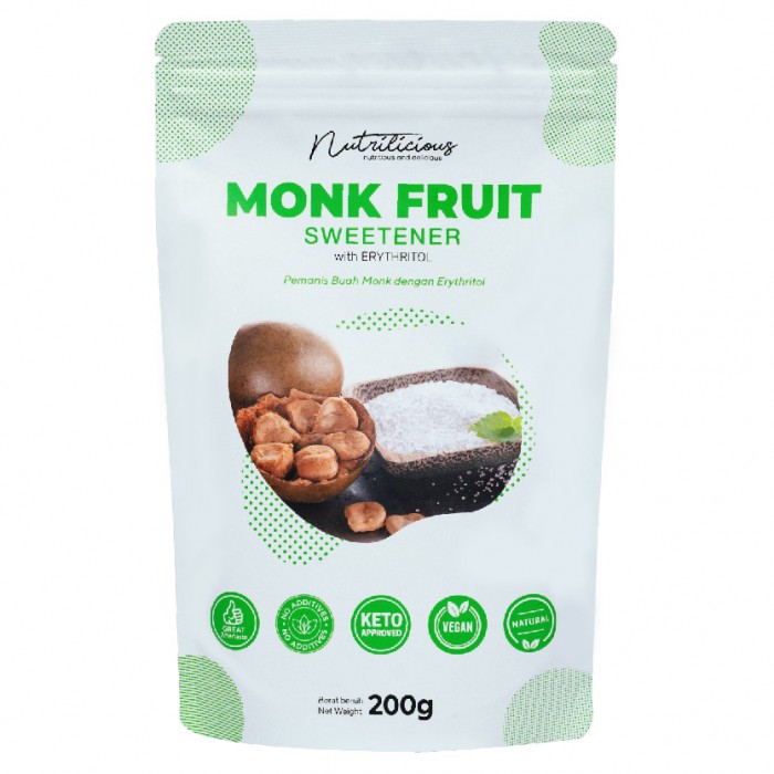 NUTRILICIOUS Pure Monk Fruit Sweetener Organic 羅漢果糖 200g ( 0 calories Sugar 0卡糖 / Keto Sugar / Keto Sweetener 代糖 / Mont