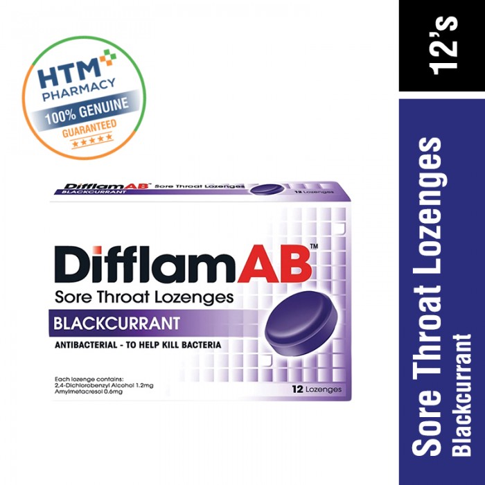 DifflamAB Sore Throat Lozenges 12's - Blackcurrant