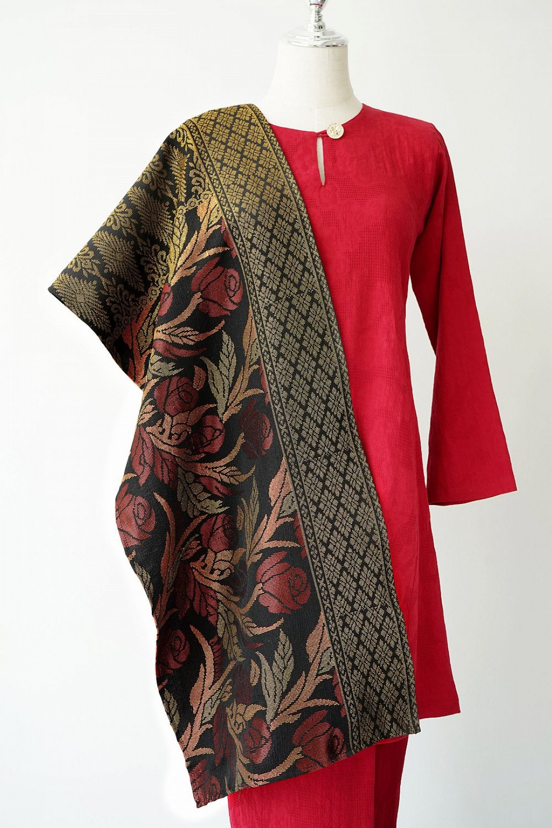 Selendang Songket Klasik V4 (Mawar Berduri)