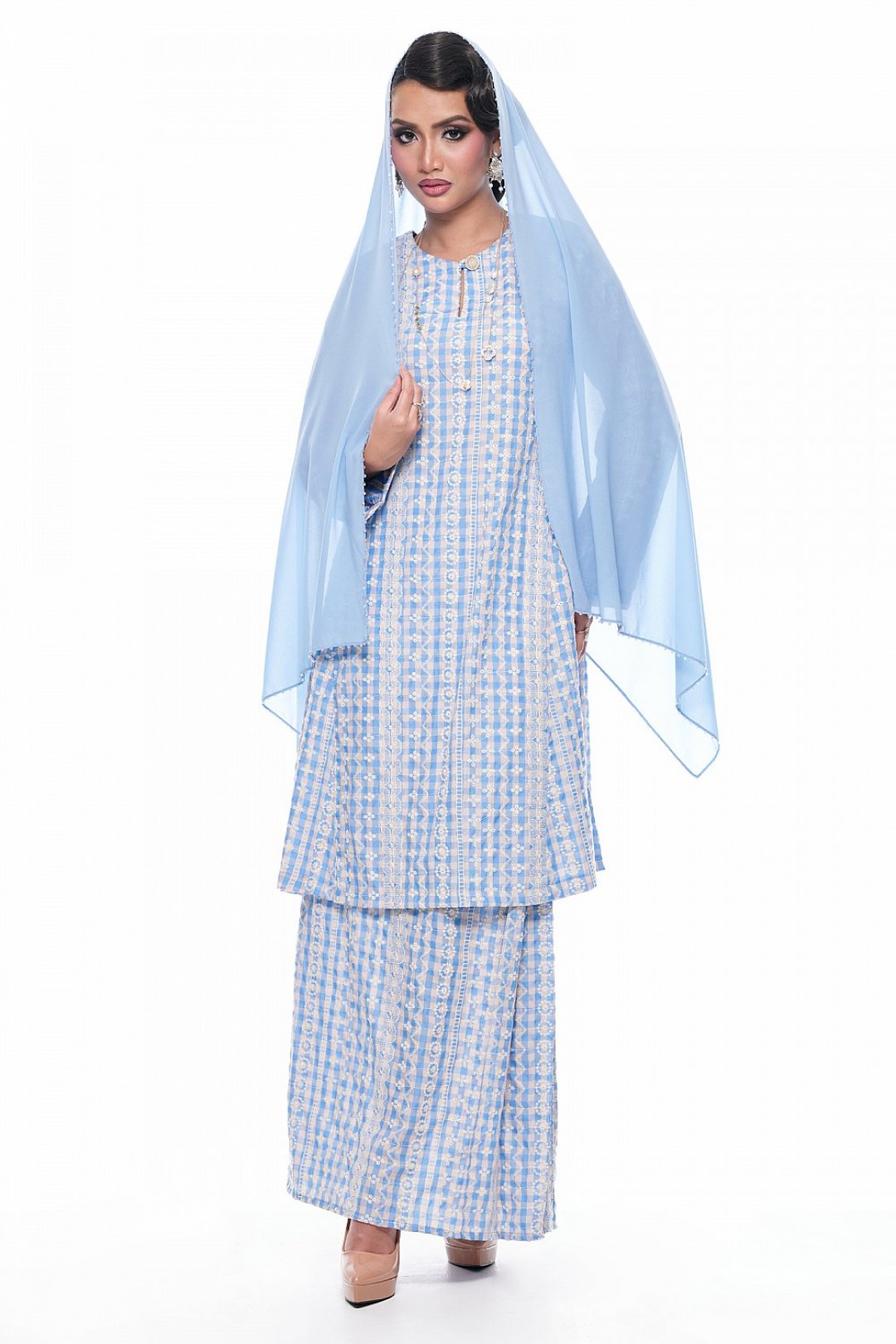Jelita - Exclusive Long Beaded Shawl (Baby Blue)